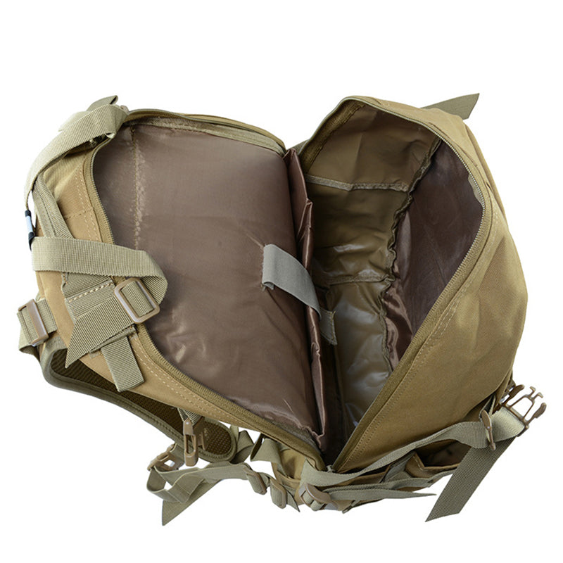 40L tactical hiking rucksack with water-repellent material and adjustable straps for outdoor activities.