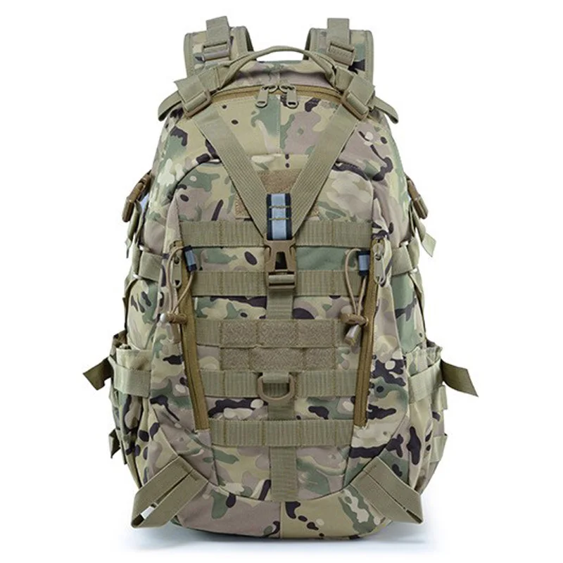 40L tactical hiking rucksack with water-repellent material and adjustable straps for outdoor activities.