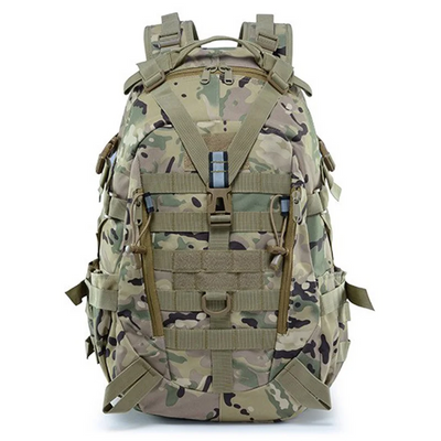 40L tactical hiking rucksack with water-repellent material and adjustable straps for outdoor activities.