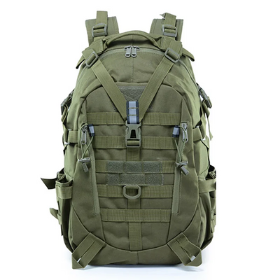 40L tactical hiking rucksack with water-repellent material and adjustable straps for outdoor activities.