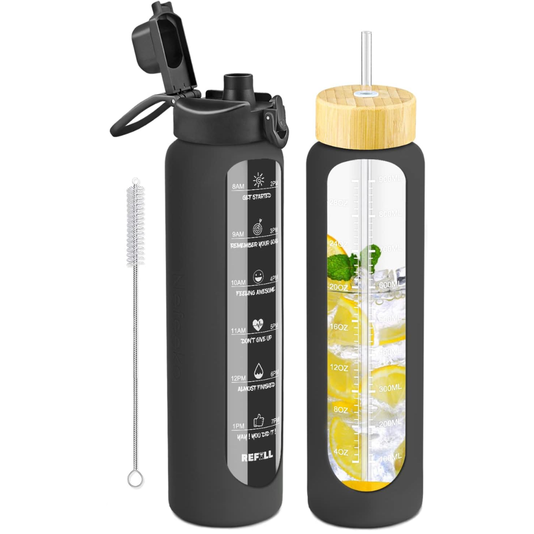 900ml Motivational Glass Water Bottle