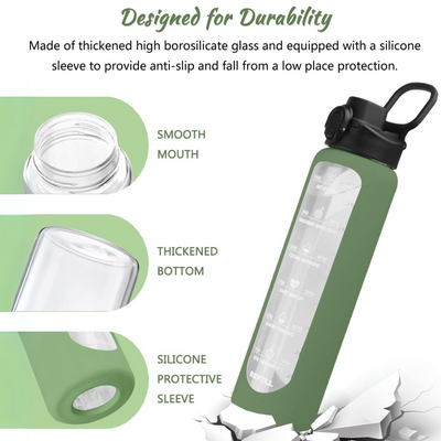 900ml Motivational Glass Water Bottle