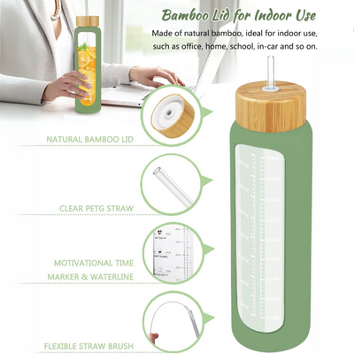 900ml Motivational Glass Water Bottle