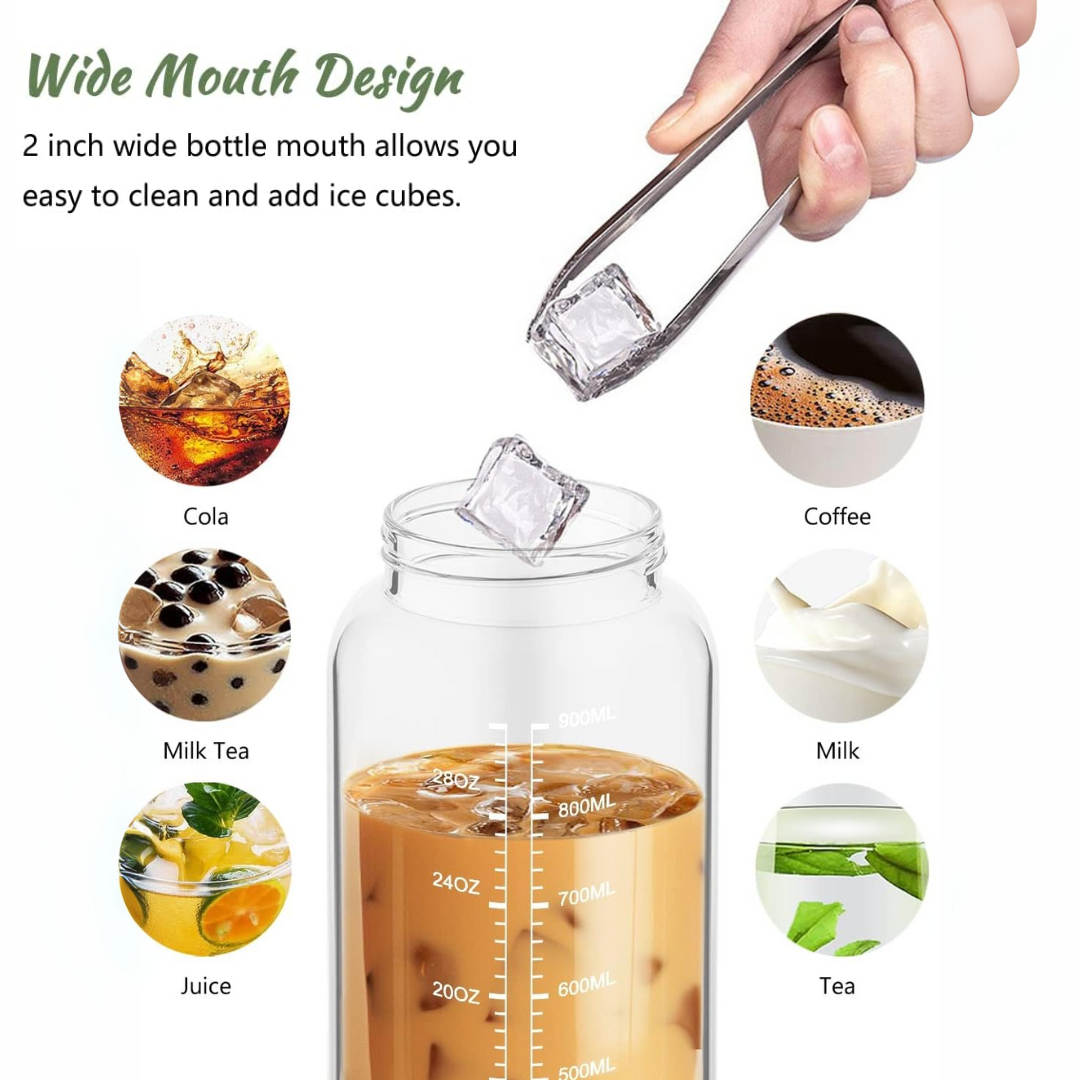 900ml Motivational Glass Water Bottle