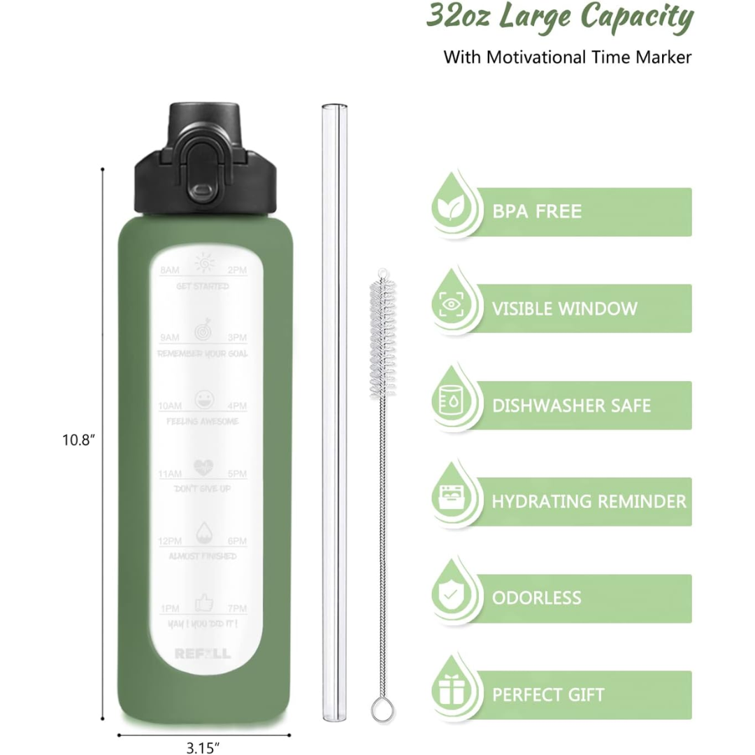 900ml Motivational Glass Water Bottle