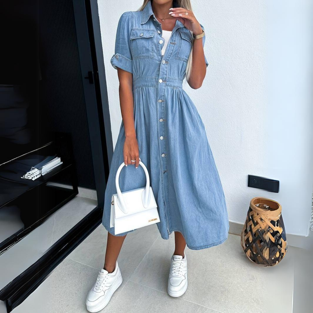 Denim A-Line Dress with Buttons