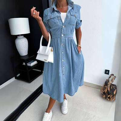 Denim A-Line Dress with Buttons