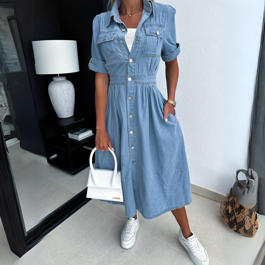 Denim A-Line Dress with Buttons