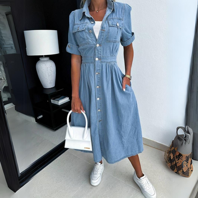 Denim A-Line Dress with Buttons
