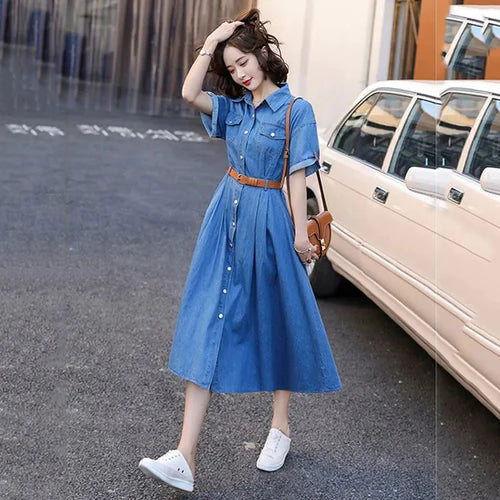 Denim A-Line Dress with Buttons