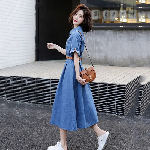 Denim A-Line Dress with Buttons