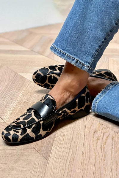 Black Animal Print Loafers Women