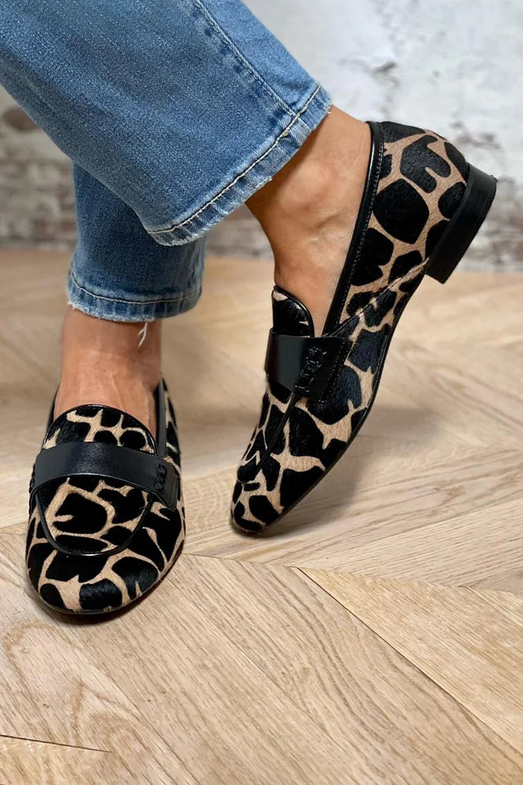 Black Animal Print Loafers Women