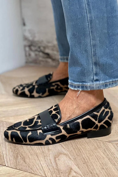 Black Animal Print Loafers Women