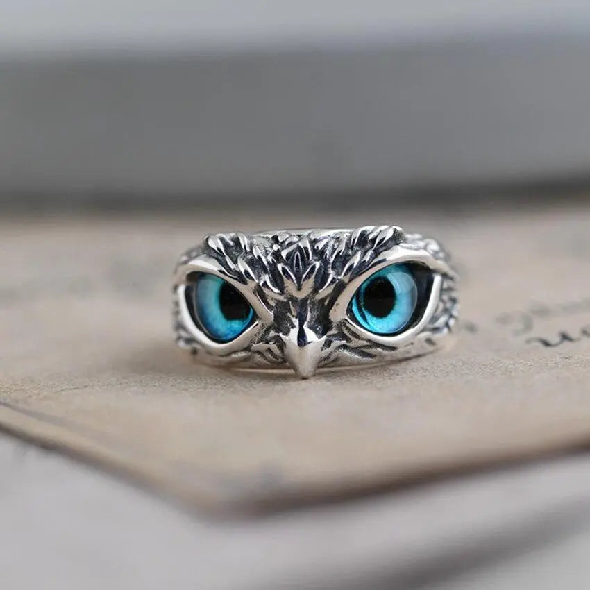 Handcrafted Opal Owl Silver Ring