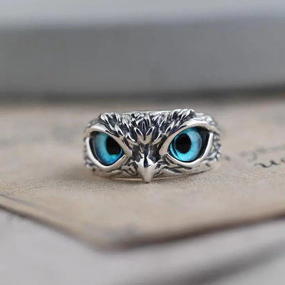 Handcrafted Opal Owl Silver Ring