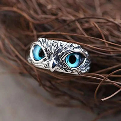 Handcrafted Opal Owl Silver Ring