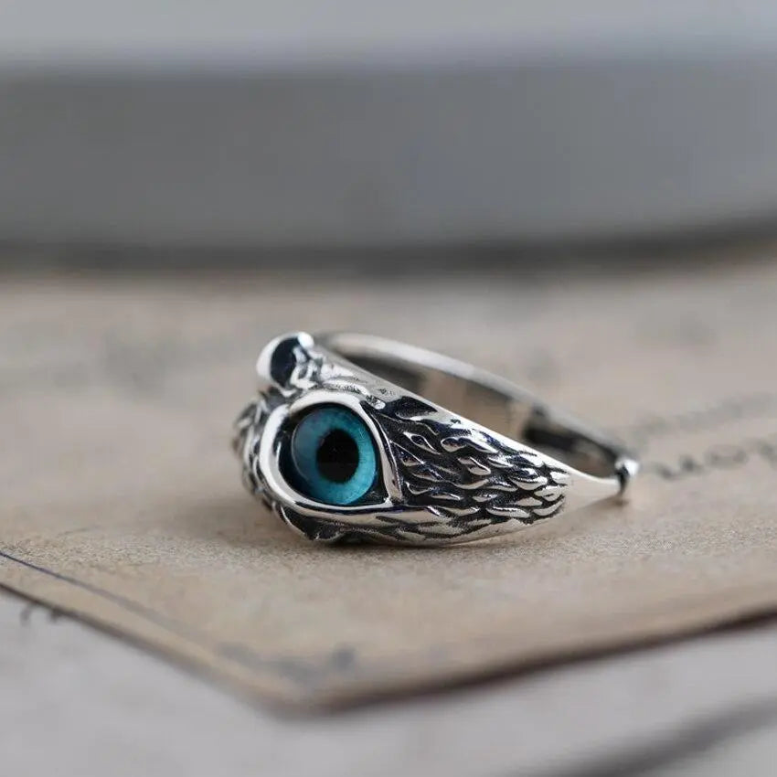 Handcrafted Opal Owl Silver Ring