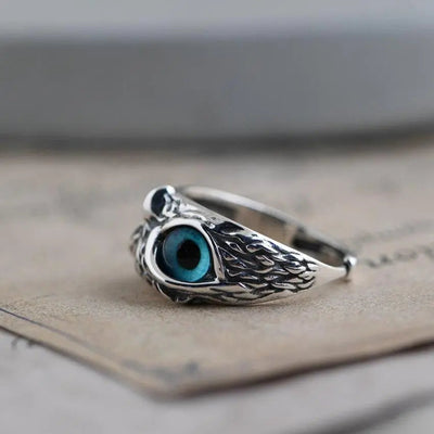 Handcrafted Opal Owl Silver Ring
