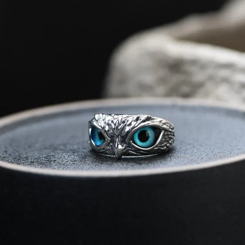 Handcrafted Opal Owl Silver Ring