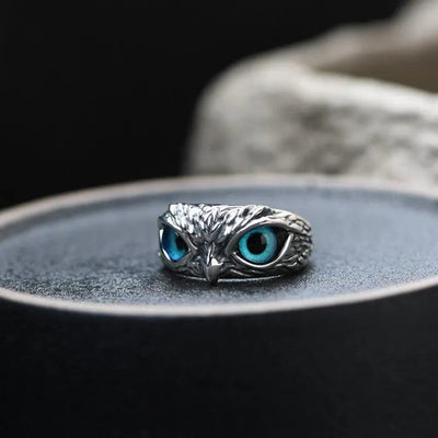 Handcrafted Opal Owl Silver Ring