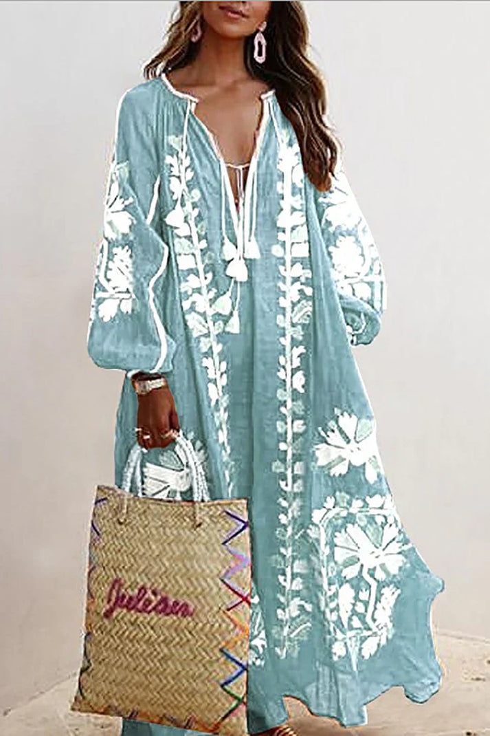 Boho Embroidered Maxi Dress Women