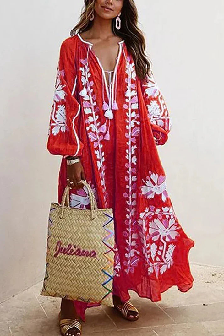 Boho Embroidered Maxi Dress Women