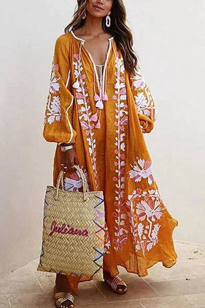 Boho Embroidered Maxi Dress Women