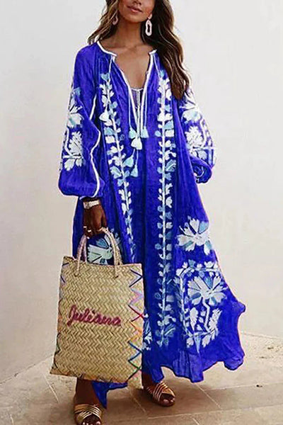 Boho Embroidered Maxi Dress Women