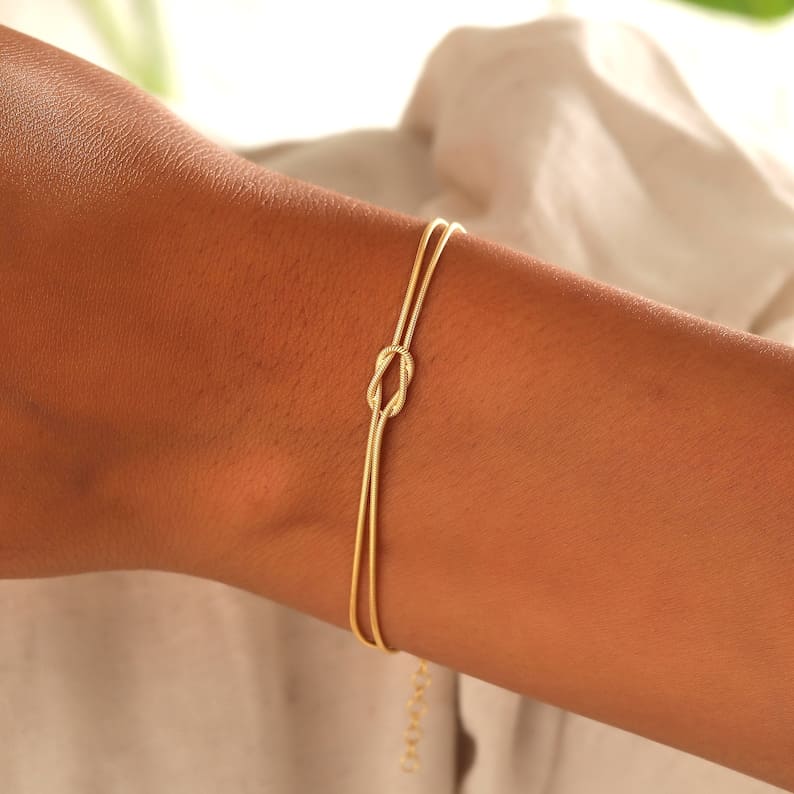 Minimalist Gold Knot Bracelet Women