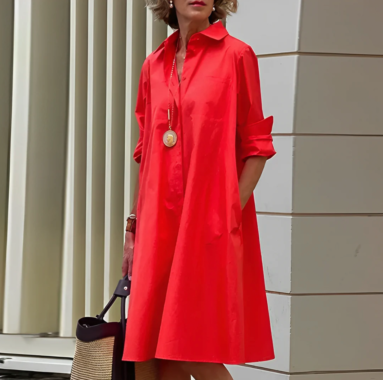 Collared Button Shirt Dress Women