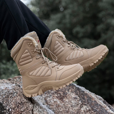 Waterproof winter boots with plush lining and hard-wearing grip for snowy conditions.