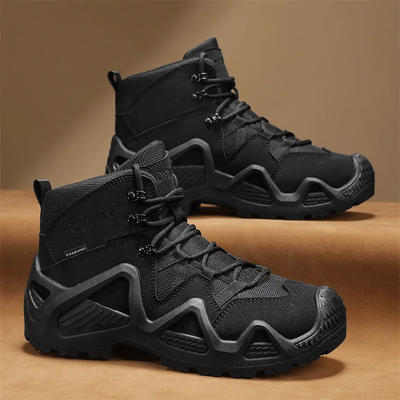 Tactical waterproof hiking boots for men with non-slip soles.