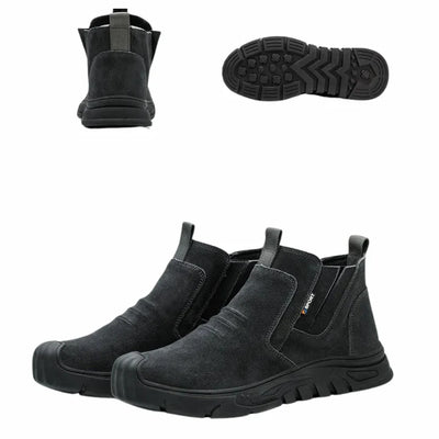 Work shoes with steel toe caps, non-slip soles and durable protection for safety in the workplace.