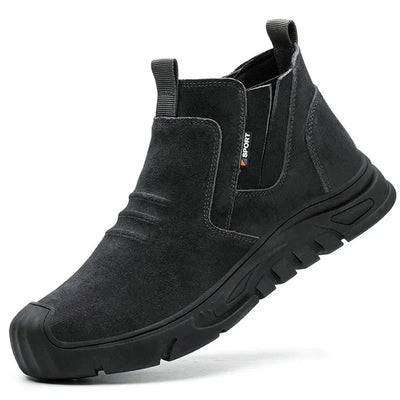 Work shoes with steel toe caps, non-slip soles and durable protection for safety in the workplace.
