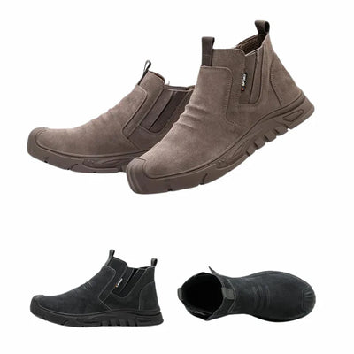 Work shoes with steel toe caps, non-slip soles and durable protection for safety in the workplace.