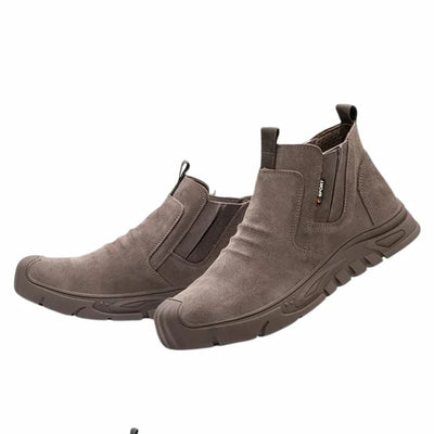 Work shoes with steel toe caps, non-slip soles and durable protection for safety in the workplace.