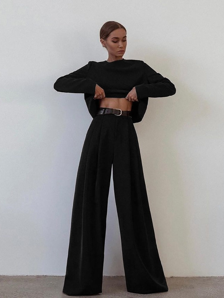 Long-Sleeve & Wide-Leg Pants Set