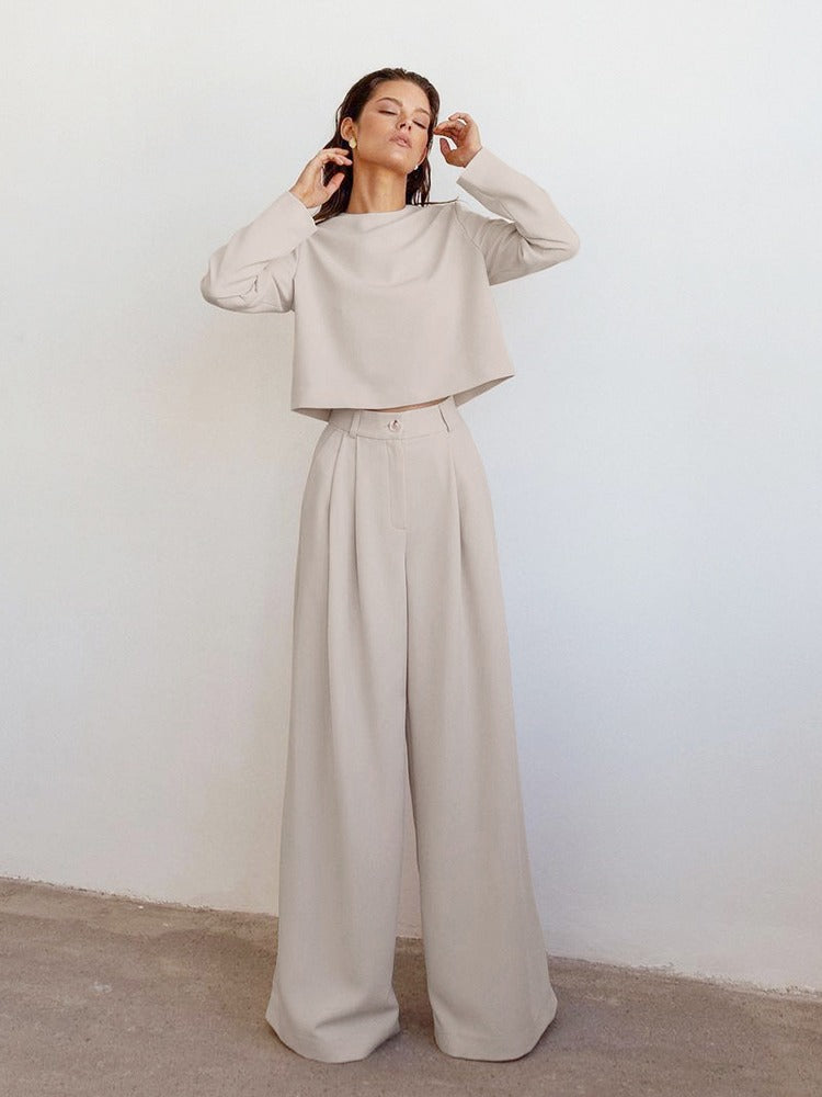 Long-Sleeve & Wide-Leg Pants Set