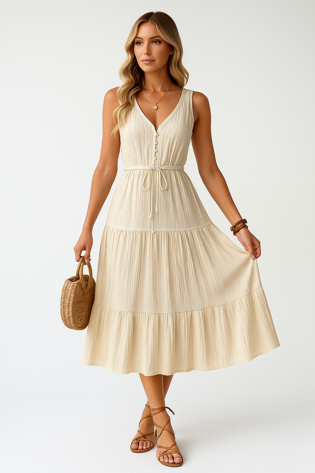 Sleeveless V-Neck Midi Dress Women