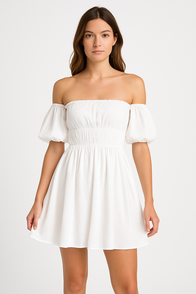 Off-Shoulder Puff Sleeve Mini Dress
