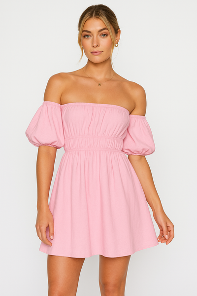 Off-Shoulder Puff Sleeve Mini Dress