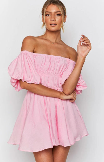 Off-Shoulder Puff Sleeve Mini Dress