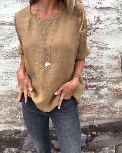 Cotton Linen Round Neck Blouse