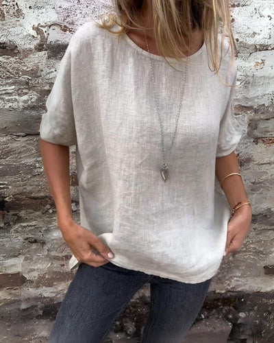 Cotton Linen Round Neck Blouse
