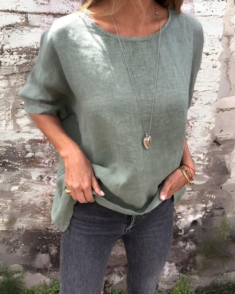 Cotton Linen Round Neck Blouse