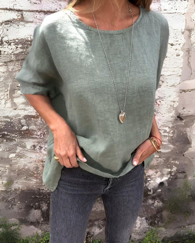 Cotton Linen Round Neck Blouse