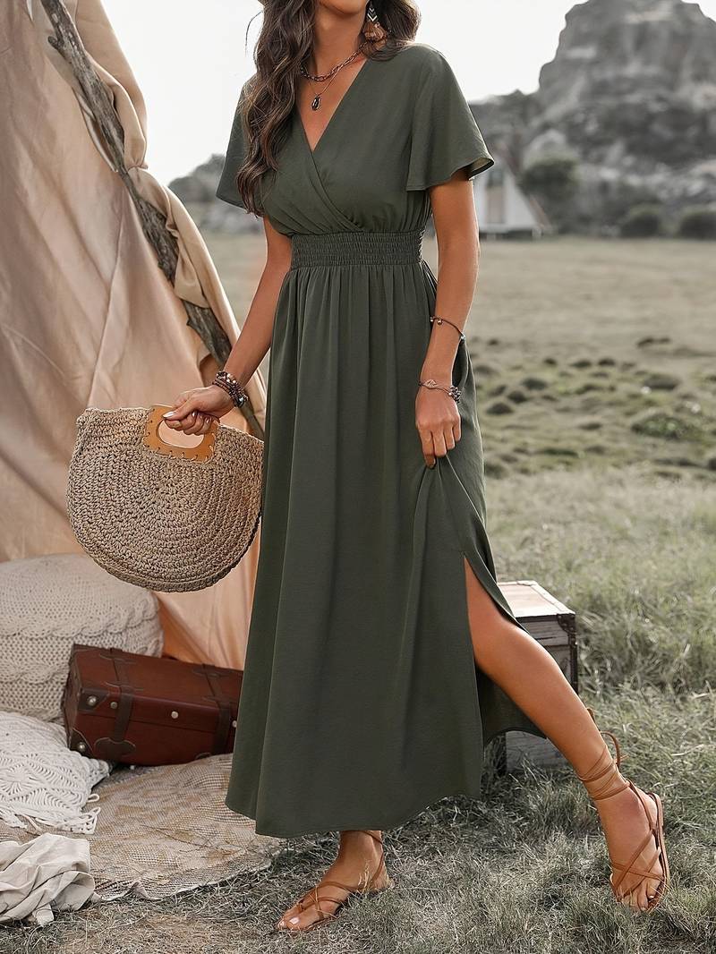 Short Sleeve V-Neck Maxi Dress Women