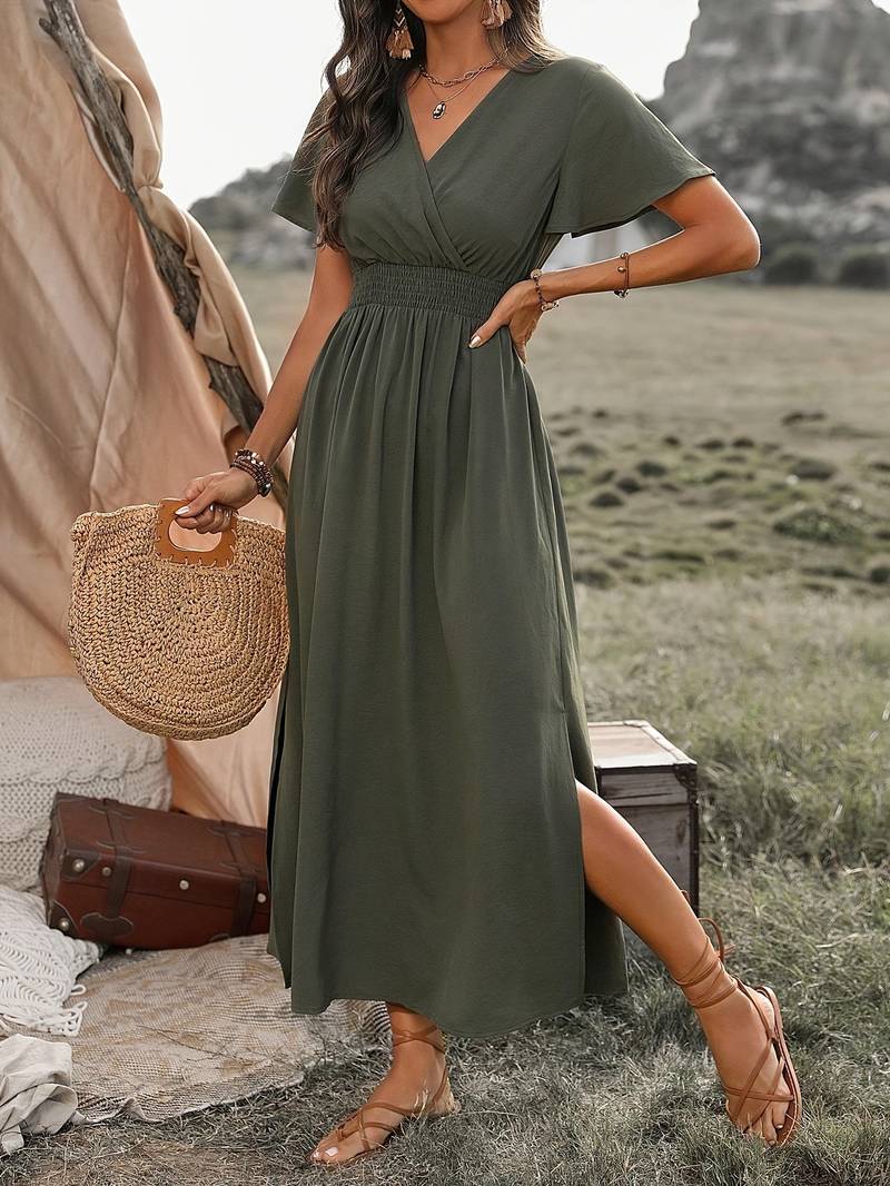 Short Sleeve V-Neck Maxi Dress Women