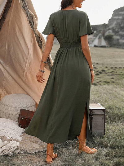 Short Sleeve V-Neck Maxi Dress Women